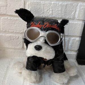 Harley-Davidson Black & White Plush Dog with Silver Goggles